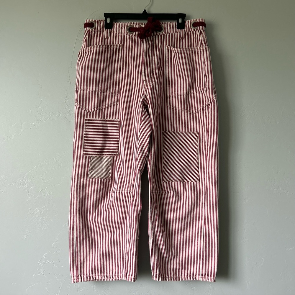 Free People Moxie Railroad Low Slung Barrel Leg Jeans Brick Stripe Size 31